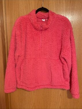 GAP Plush Quarter-Zip Teddy Sweater - Coral Pink